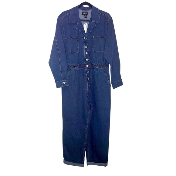 Women's (Junior's) Jordache Long Sleeve Smart Denim Jumpsuit Dark Emzyme L - Picture 1 of 5